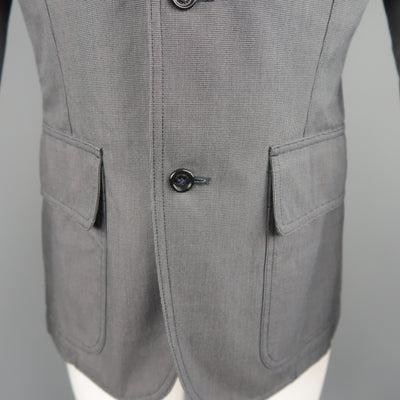 BURBERRY LONDON 40 Grey Nailhead Cotton Notch Lapel Patch Pocket Jacket