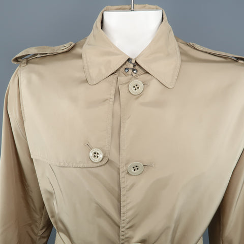 BURBERRY LONDON Chest Size L Khaki Solid Nylon Belted Trenchcoat