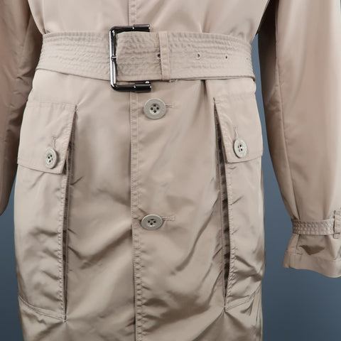 BURBERRY LONDON Chest Size L Khaki Solid Nylon Belted Trenchcoat