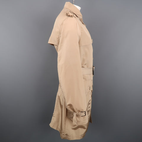 BURBERRY LONDON Chest Size L Khaki Solid Nylon Belted Trenchcoat