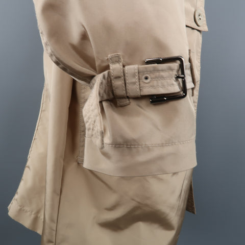 BURBERRY LONDON Chest Size L Khaki Solid Nylon Belted Trenchcoat
