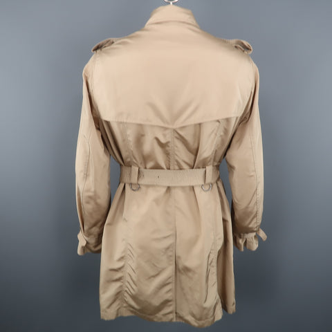 BURBERRY LONDON Chest Size L Khaki Solid Nylon Belted Trenchcoat