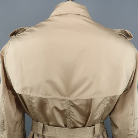 BURBERRY LONDON Chest Size L Khaki Solid Nylon Belted Trenchcoat