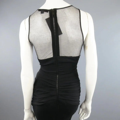 BURBERRY PRORSUM Size 10 Black Draped Silk & Mesh Cocktail Dress BURBERRY PRORSUM