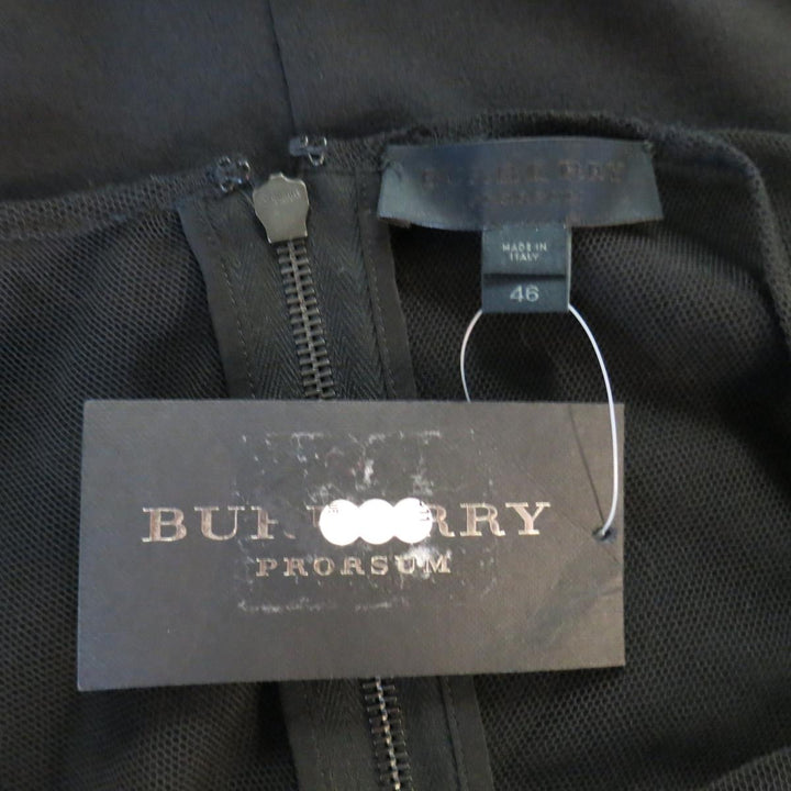 BURBERRY PRORSUM Talla 10 Vestido de cóctel de malla y seda drapeado negro
