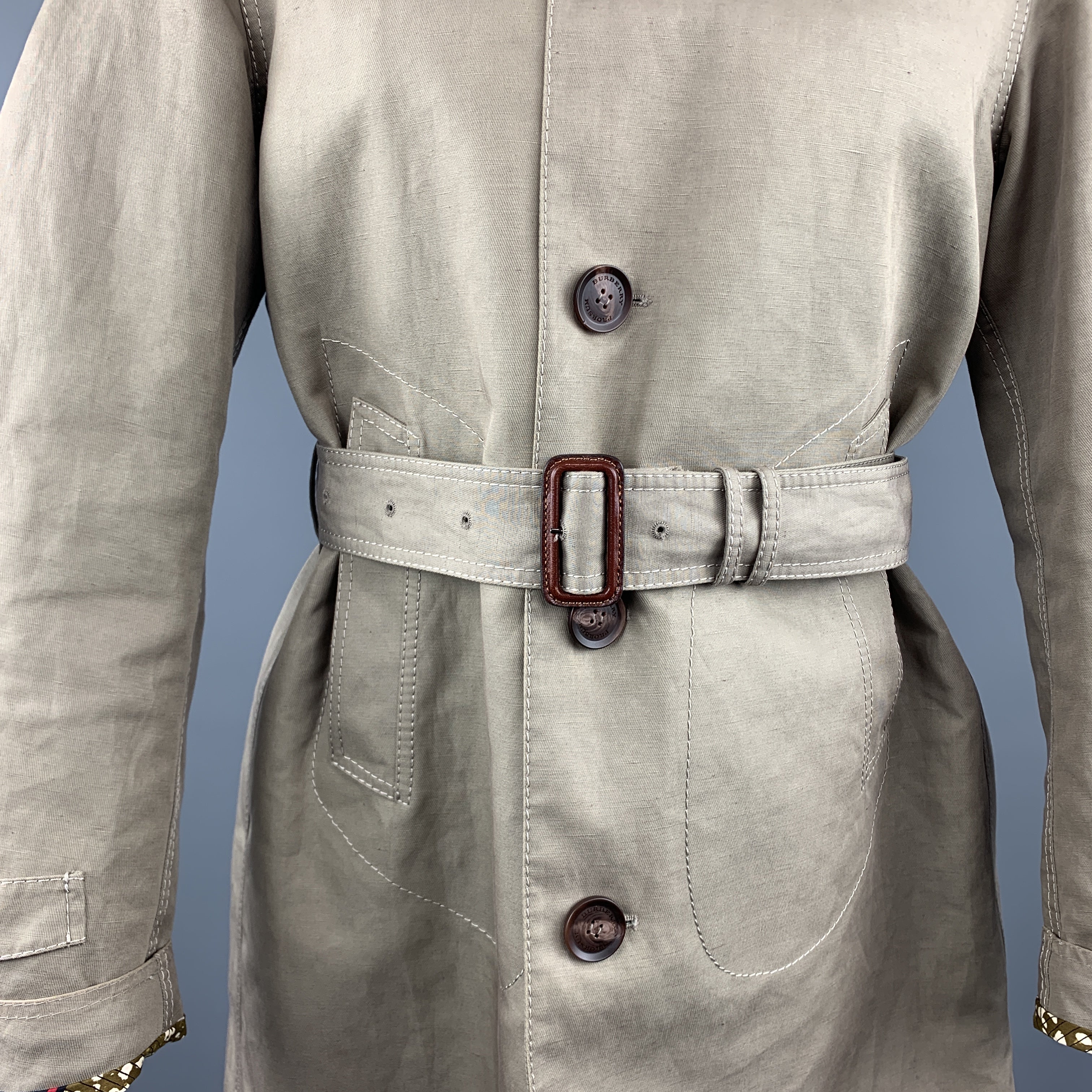 トップス BURBERRY PRORSUM BELTED CUT&SEW sizeS BURBERRY PRORSUM Size 36 Khaki Cotton / Linen Belted Trenchcoat