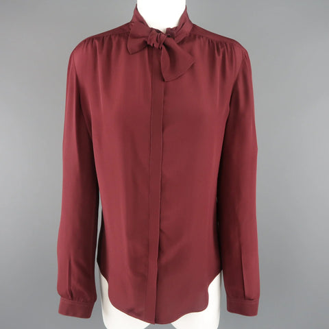 BURBERRY PRORSUM Size 6 Burgundy Silk Bow Collar Blouse BURBERRY PRORSUM