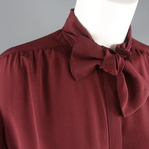 BURBERRY PRORSUM Size 6 Burgundy Silk Bow Collar Blouse BURBERRY PRORSUM