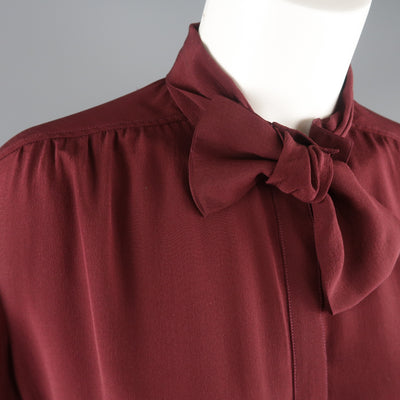 BURBERRY PRORSUM Size 6 Burgundy Silk Bow Collar Blouse