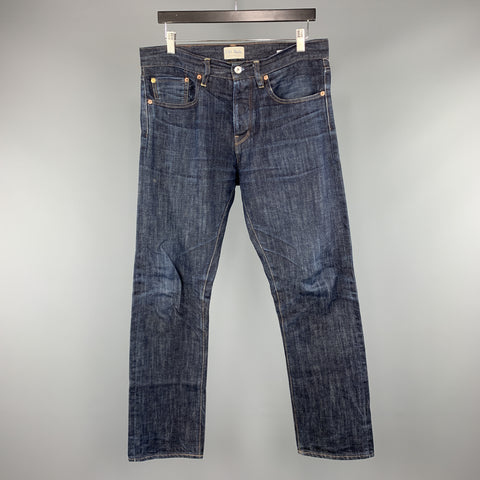 C.O.F. STUDIO 32 x 30 Indigo Contrast Stitch Selvedge Denim Button Fly Jeans
