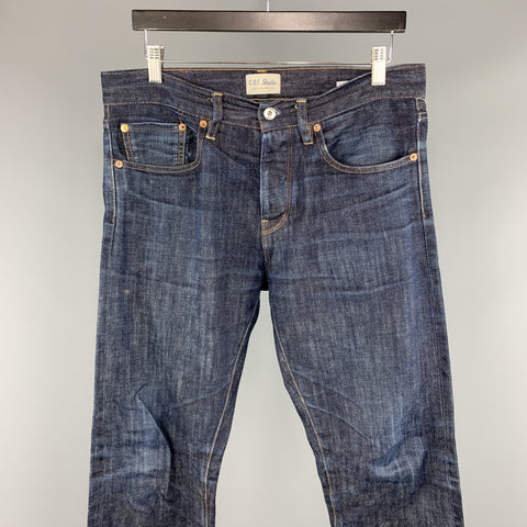 C.O.F. STUDIO 32 x 30 Indigo Contrast Stitch Selvedge Denim Button Fly Jeans