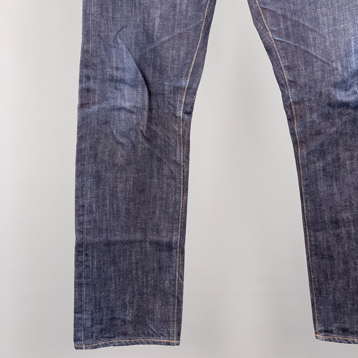 C.O.F. STUDIO 32 x 30 Indigo Contrast Stitch Selvedge Denim Button Fly Jeans