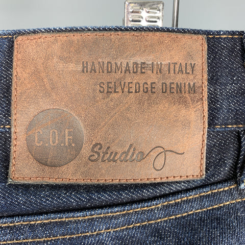 C.O.F. STUDIO 32 x 30 Indigo Contrast Stitch Selvedge Denim Button Fly Jeans
