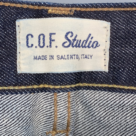 C.O.F. STUDIO 32 x 30 Indigo Contrast Stitch Selvedge Denim Button Fly Jeans