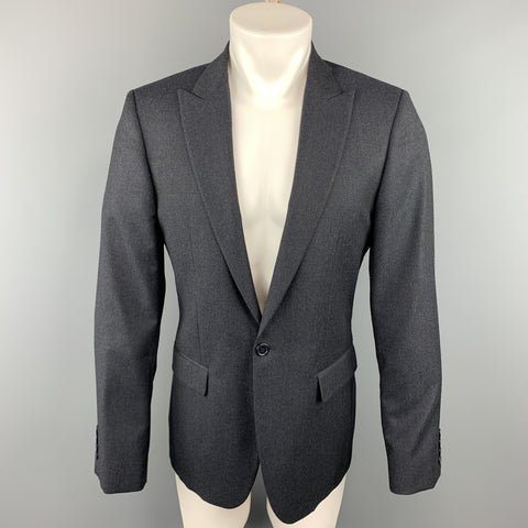 CALVIN KLEIN COLLECTION 38 Charcoal Glenplaid Wool Peak Lapel Sport Coat