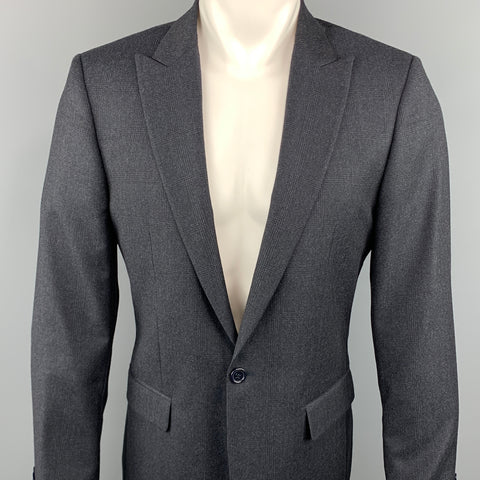 CALVIN KLEIN COLLECTION 38 Charcoal Glenplaid Wool Peak Lapel Sport Coat