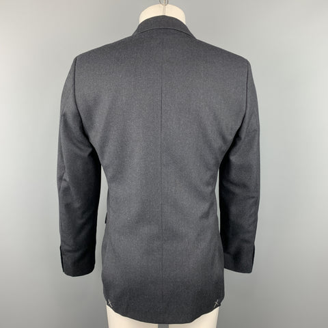 CALVIN KLEIN COLLECTION 38 Charcoal Glenplaid Wool Peak Lapel Sport Coat
