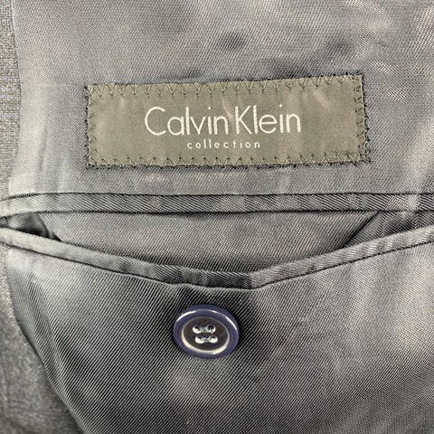 CALVIN KLEIN COLLECTION 38 Charcoal Glenplaid Wool Peak Lapel Sport Coat