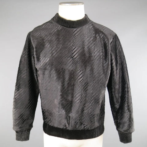 CALVIN KLEIN COLLECTION Size 38 Black Embossed Ponyhair Crewneck Pullover Sweater CALVIN KLEIN COLLECTION