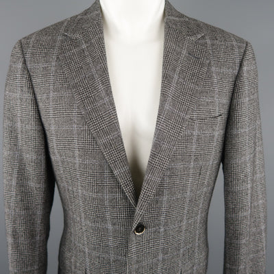 CANALI 40 Regular Grey & Black Glenplaid Wool / Cotton Sport Coat
