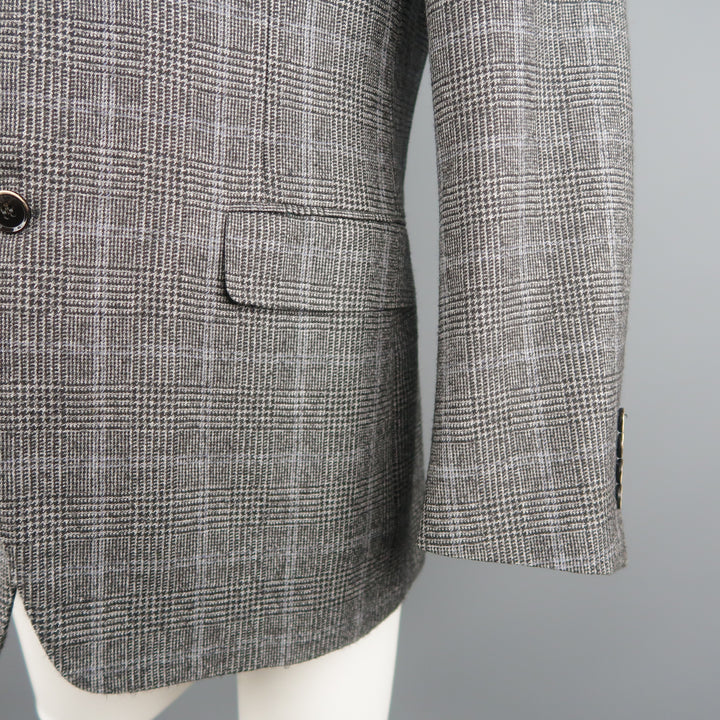 CANALI 40 Regular Grey & Black Glenplaid Wool  Cotton Sport Coat