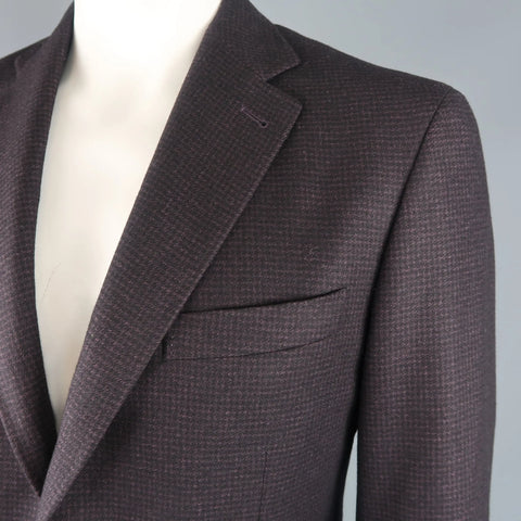 CANALI 42 Regular Black & Eggplant Houndstooth Wool / Cashmere / Silk Sport Coat CANALI