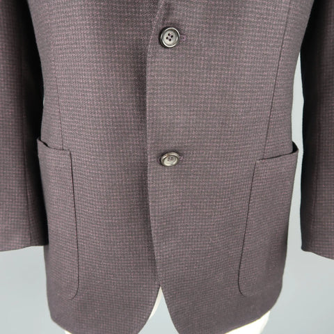 CANALI 42 Regular Black & Eggplant Houndstooth Wool / Cashmere / Silk Sport Coat CANALI