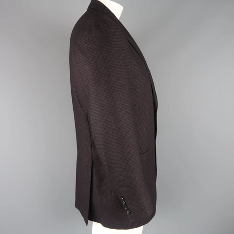 CANALI 42 Regular Black & Eggplant Houndstooth Wool / Cashmere / Silk Sport Coat CANALI