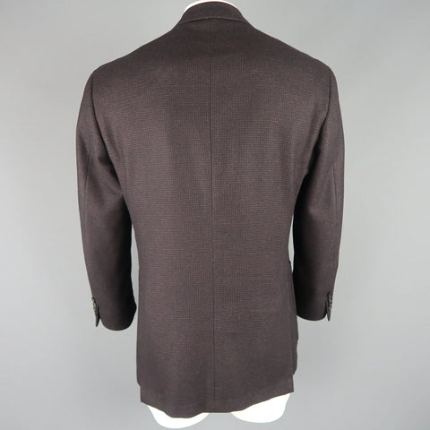 CANALI 42 Regular Black & Eggplant Houndstooth Wool / Cashmere / Silk Sport Coat CANALI