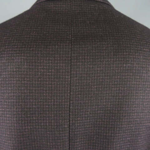 CANALI 42 Regular Black & Eggplant Houndstooth Wool / Cashmere / Silk Sport Coat CANALI