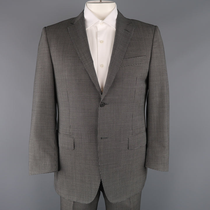 CANALI 42 Regular Black & White Nailhead Wool Single Breasted  Suit