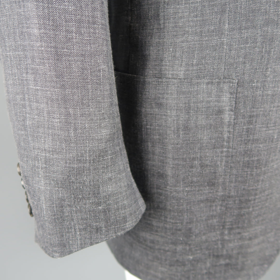 CANALI 42 Regular Gray Heather Wool / Silk / Linen Notch Lapel Sport Coat Jacket