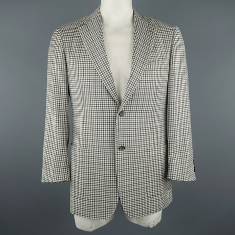 CANALI Chest Size 42 Regular Checkered Grey Wool Notch Lapel Sport Coat CANALI