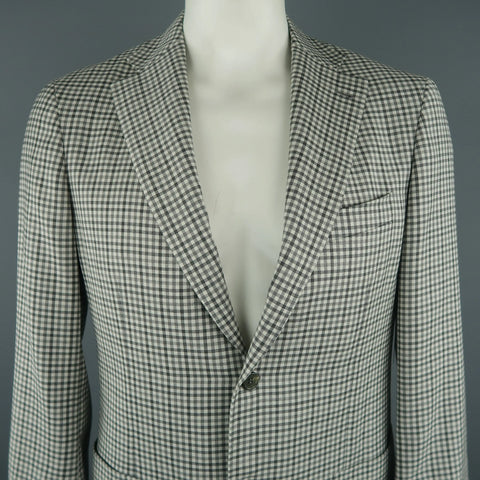 CANALI Chest Size 42 Regular Checkered Grey Wool Notch Lapel Sport Coat CANALI