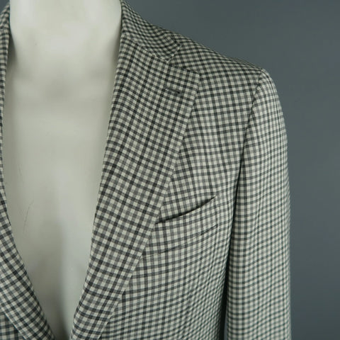 CANALI Chest Size 42 Regular Checkered Grey Wool Notch Lapel Sport Coat CANALI