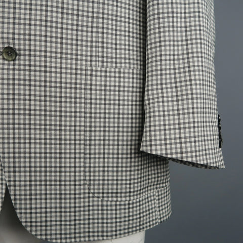 CANALI Chest Size 42 Regular Checkered Grey Wool Notch Lapel Sport Coat CANALI