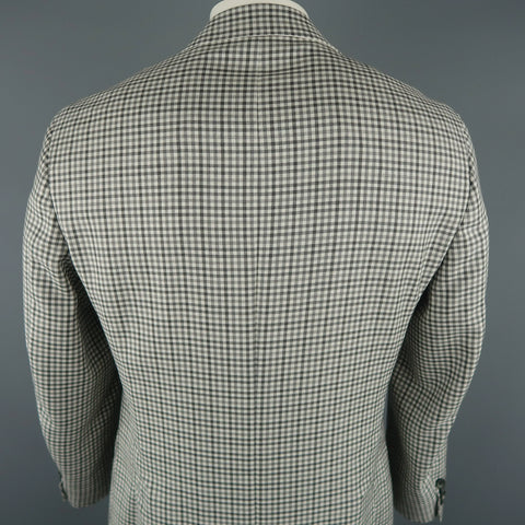 CANALI Chest Size 42 Regular Checkered Grey Wool Notch Lapel Sport Coat CANALI