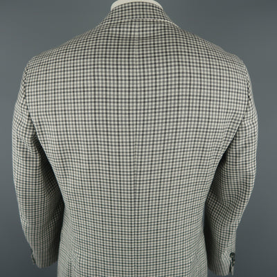 CANALI Chest Size 42 Regular Checkered Grey Wool Notch Lapel Sport Coat