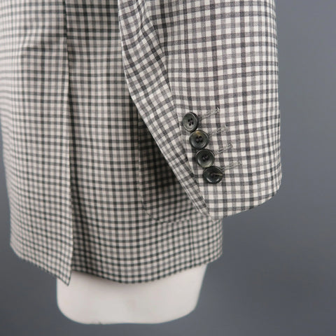CANALI Chest Size 42 Regular Checkered Grey Wool Notch Lapel Sport Coat CANALI