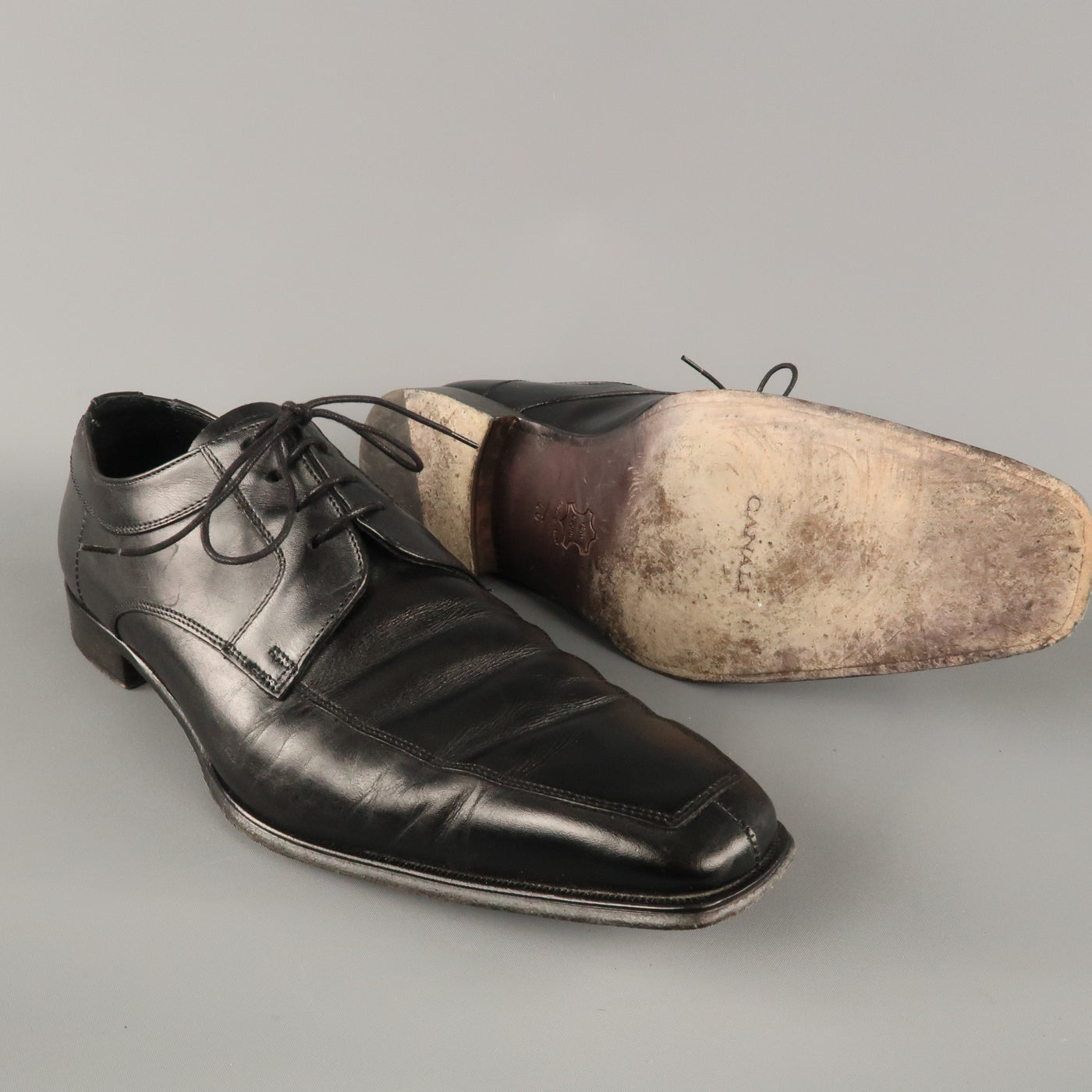 CANALI Size 13 Black Leather Lace Up Shoes