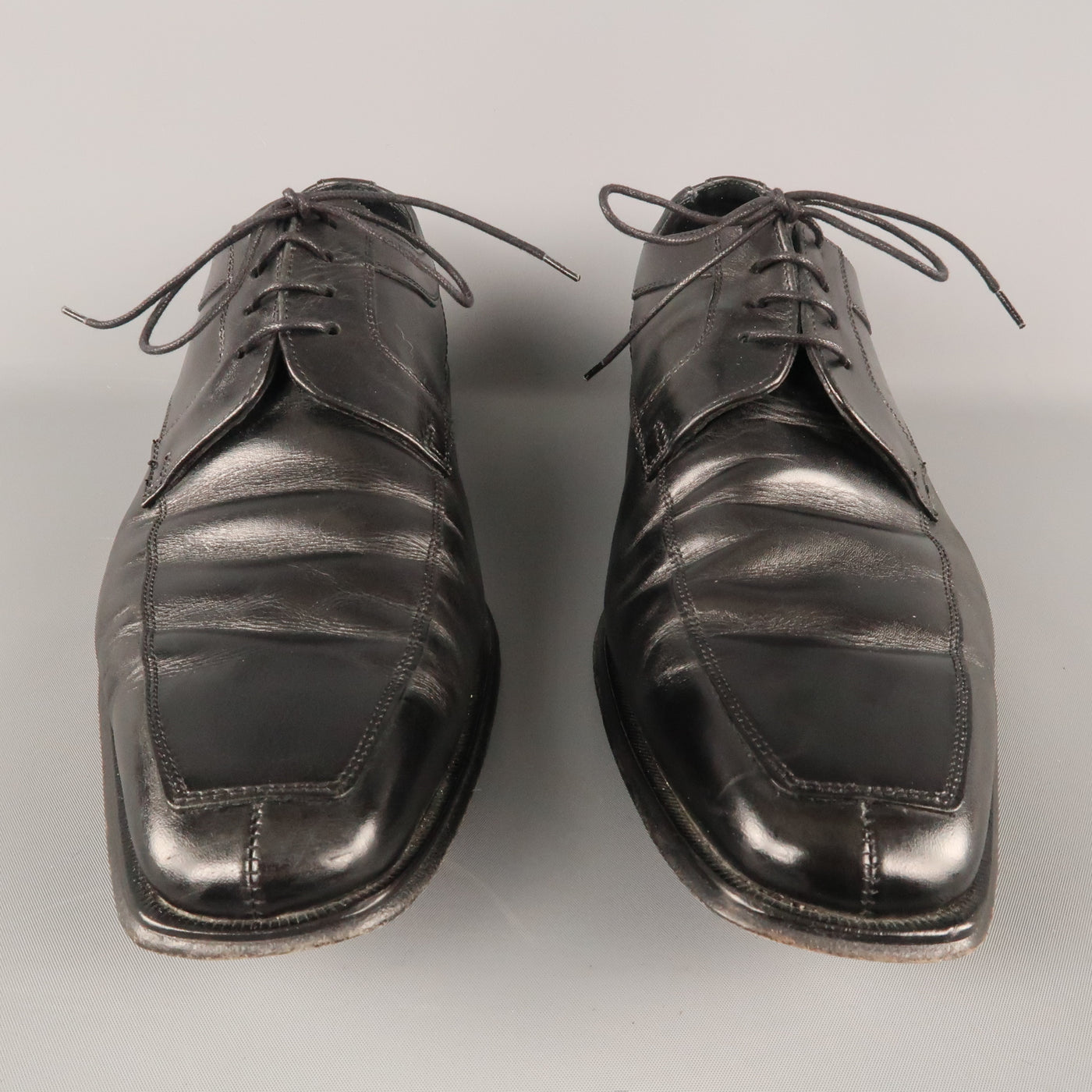 CANALI Size 13 Black Leather Lace Up Shoes