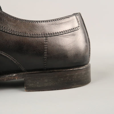 CANALI Size 13 Black Leather Lace Up Shoes