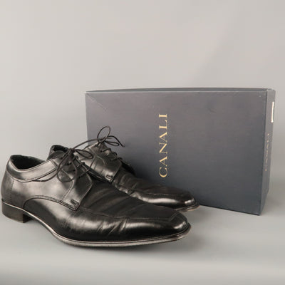 CANALI Size 13 Black Leather Lace Up Shoes
