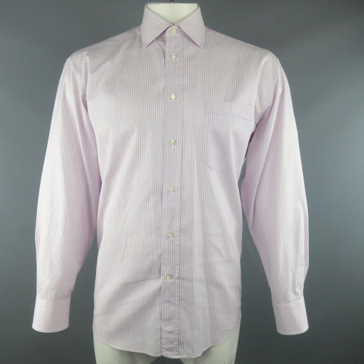 CANALI Taille L Chemise à manches longues en coton à rayures roses et bleues 