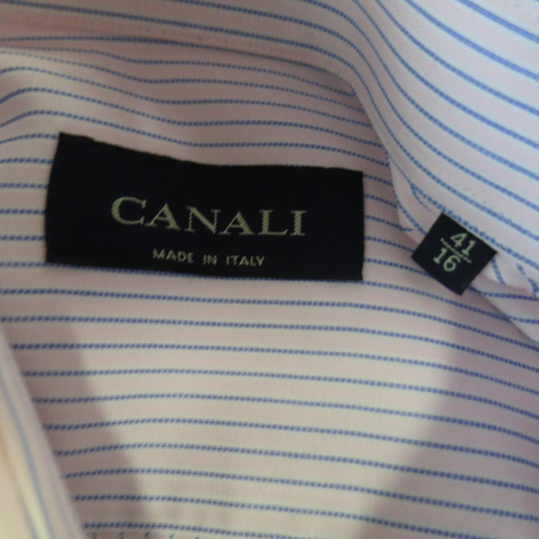 CANALI Camisa de manga larga de algodón a rayas rosas y azules talla L 