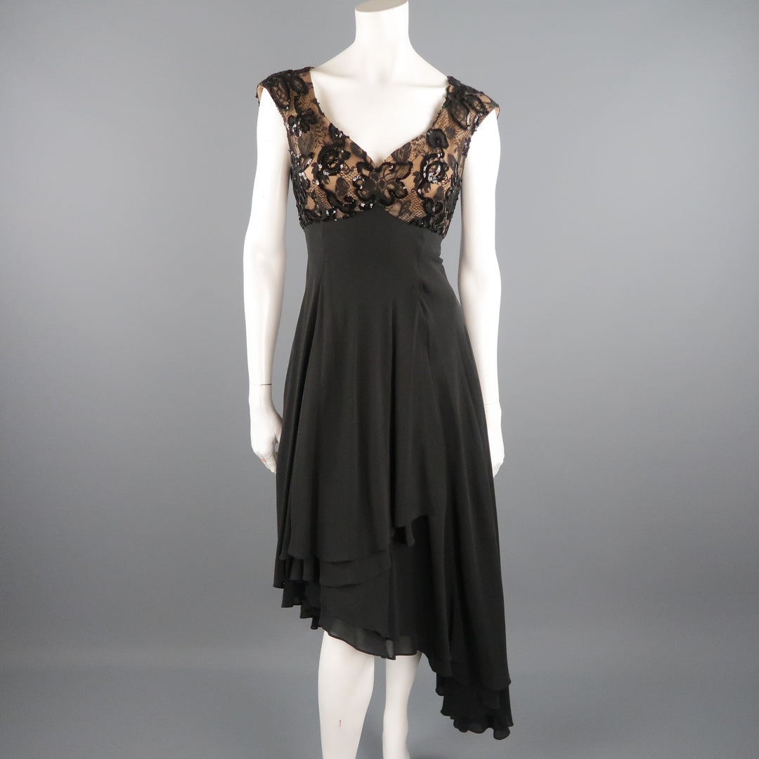 CANDICE FRAIBERGER 4 Black Sequin Lace Top Asymmetrical Skirt Cocktail Dress