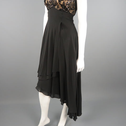 CANDICE FRAIBERGER 4 Black Sequin Lace Top Asymmetrical Skirt Cocktail Dress
