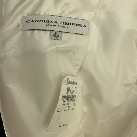 CAROLINA HERRERA Taille 6 Crème Soie Flair Jupe Ruban Marine Robe de Cocktail