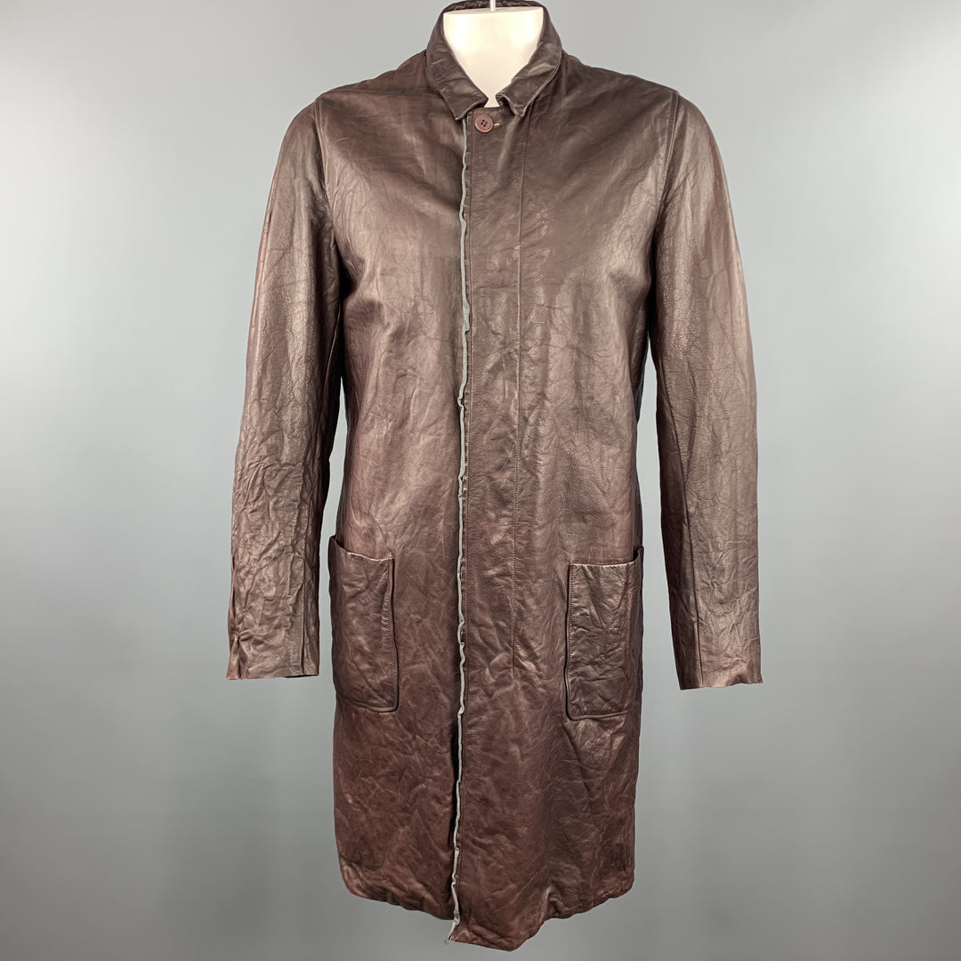 CARPE DIEM M Burgundy Wrinkled Leather Collared Long Coat