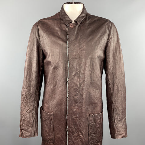 CARPE DIEM M Burgundy Wrinkled Leather Collared Long Coat
